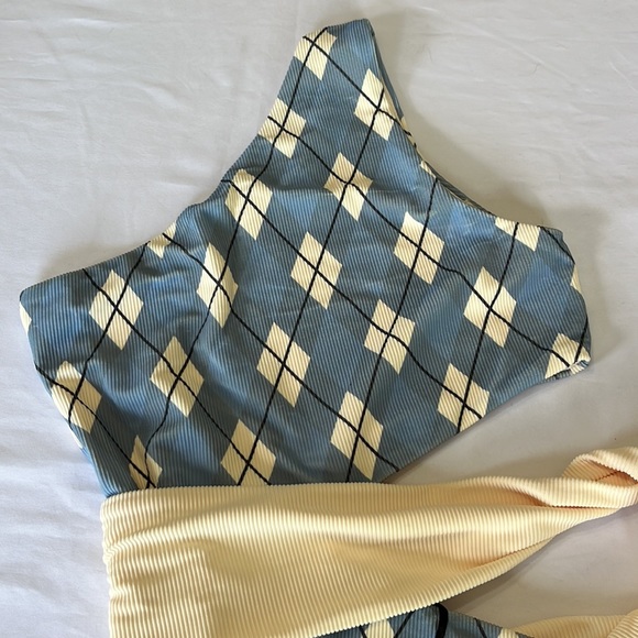 Beach Riot Carlie One Piece Swim Suit in Blue Argyle Size S NWT - Picture 6 of 9